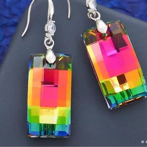 Rectangular multicolored dangle earrings